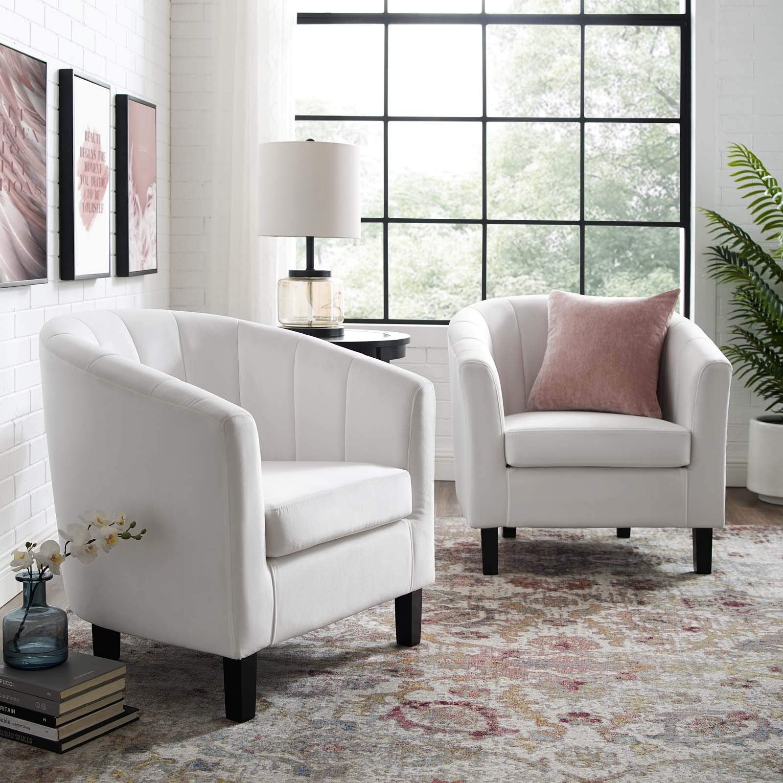 Modway Prospect Channel Tufted Performance Velvet Armchair Set Of 2, White